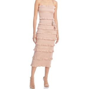 V. Chapman Lily Smocked Ruffle Trim Midi Dress Color Rose Dust Size 10